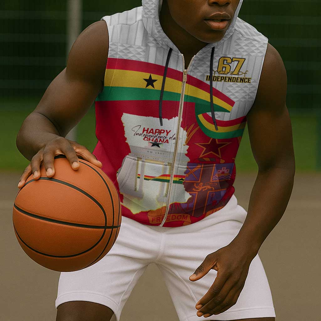 Ghana Independence Day Sleeveless Zip Hoodie Gana Map Happy 67 Years Anniversary - African Pride