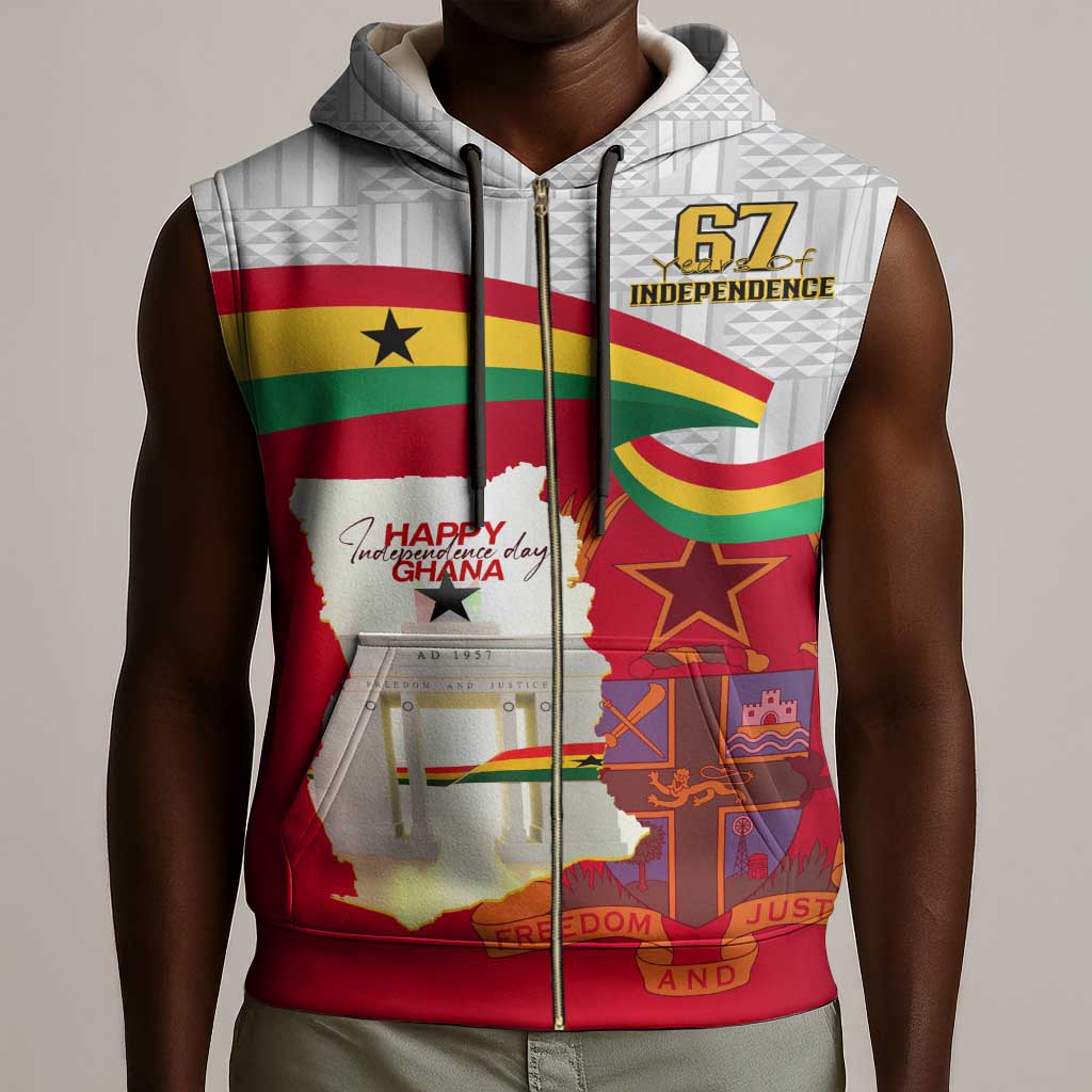 Ghana Independence Day Sleeveless Zip Hoodie Gana Map Happy 67 Years Anniversary - African Pride