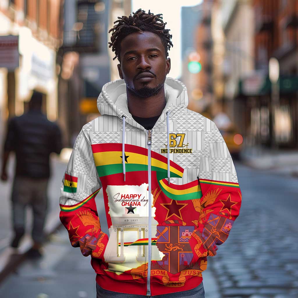 Ghana Independence Day Zip Hoodie Gana Map Happy 67 Years Anniversary