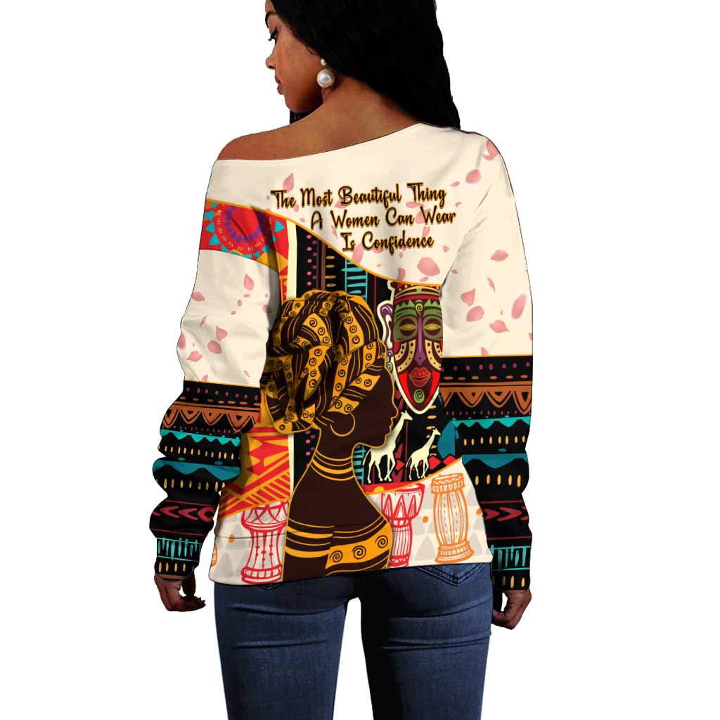 Africa International Women Day Off Shoulder Sweater African Pattern