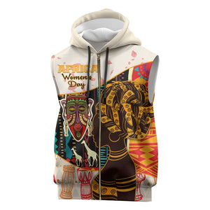Africa International Women Day Sleeveless Zip Hoodie African Pattern - African Pride