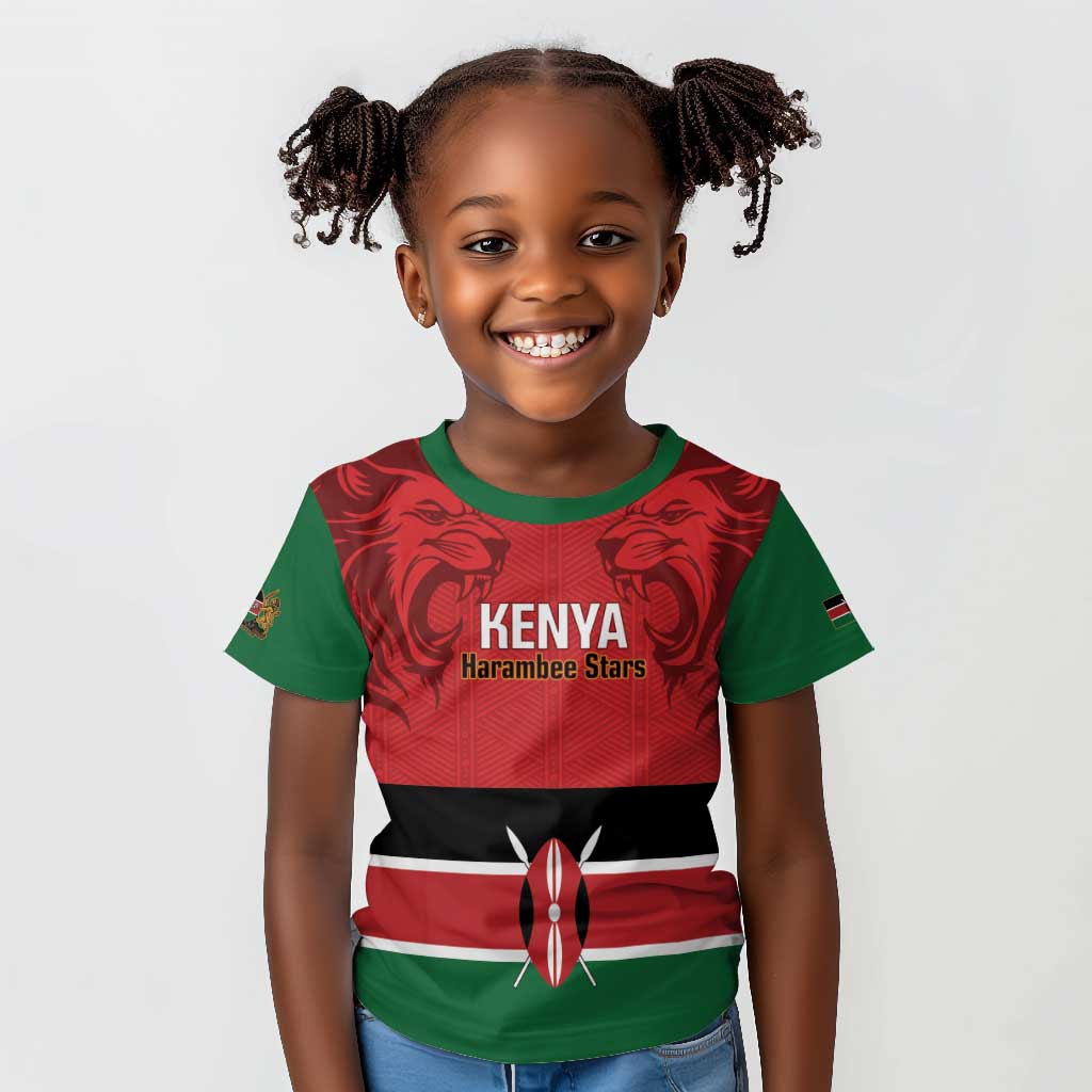 Custom Kenya Football Kid T shirt Go Harambee Stars African Pattern