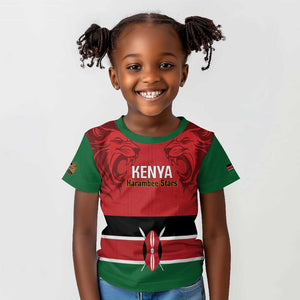 Custom Kenya Football Kid T shirt Go Harambee Stars African Pattern