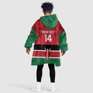 Custom Kenya Football Kid Wearable Blanket Hoodie Go Harambee Stars African Pattern