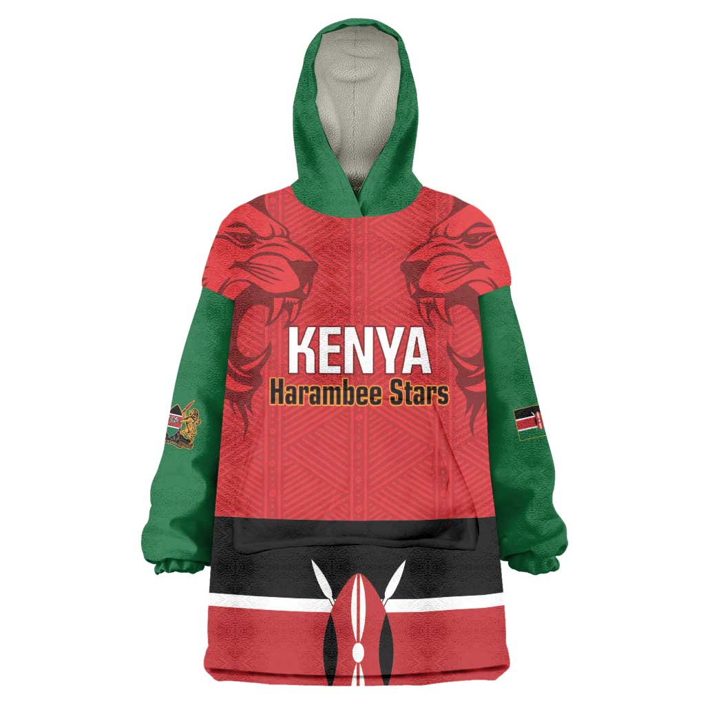 Custom Kenya Football Kid Wearable Blanket Hoodie Go Harambee Stars African Pattern