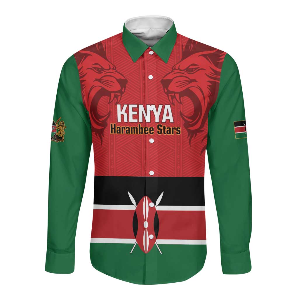 Custom Kenya Football Long Sleeve Button Shirt Go Harambee Stars African Pattern