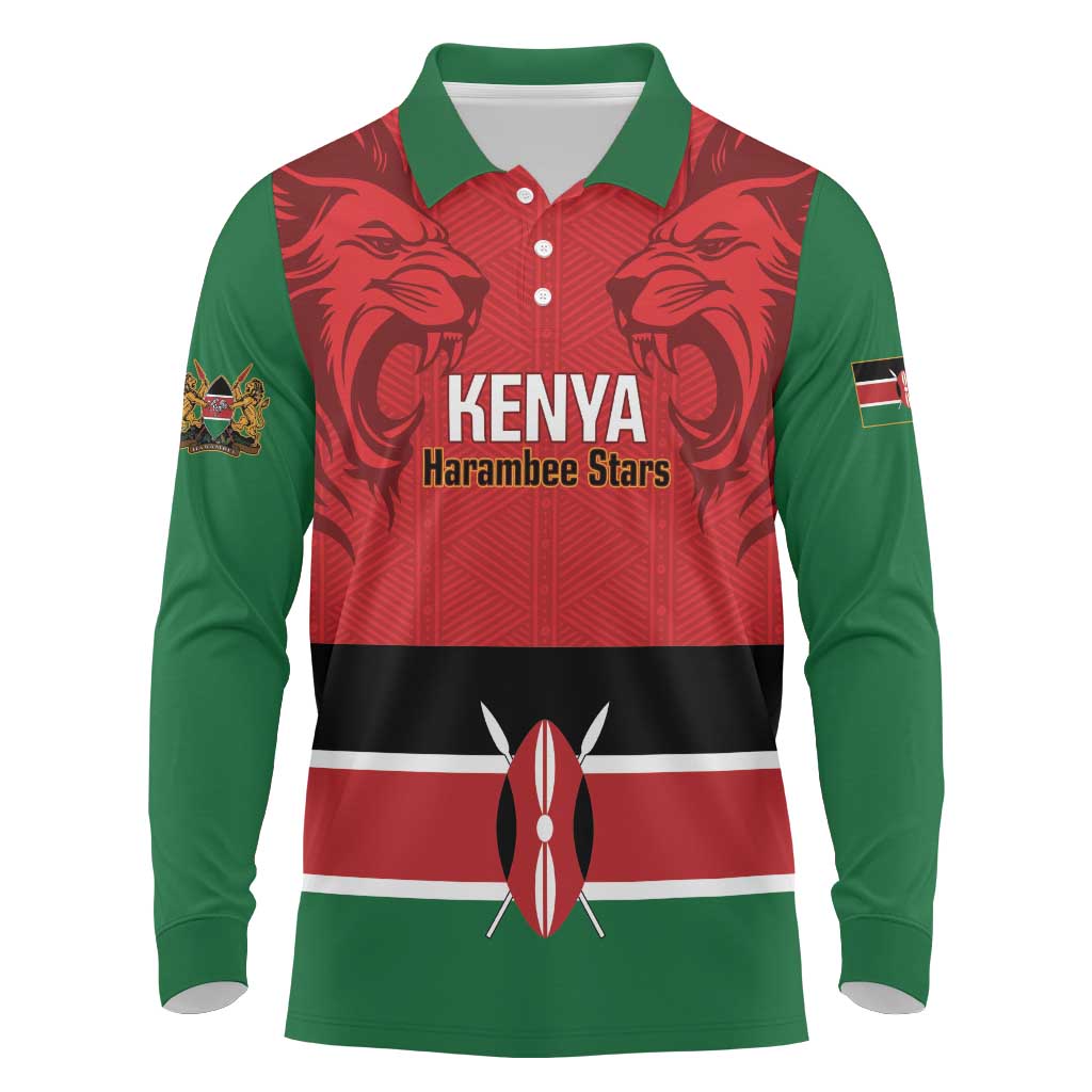 Custom Kenya Football Long Sleeve Polo Shirt Go Harambee Stars African Pattern