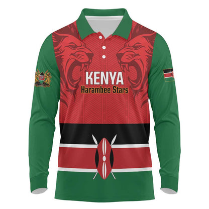 Custom Kenya Football Long Sleeve Polo Shirt Go Harambee Stars African Pattern