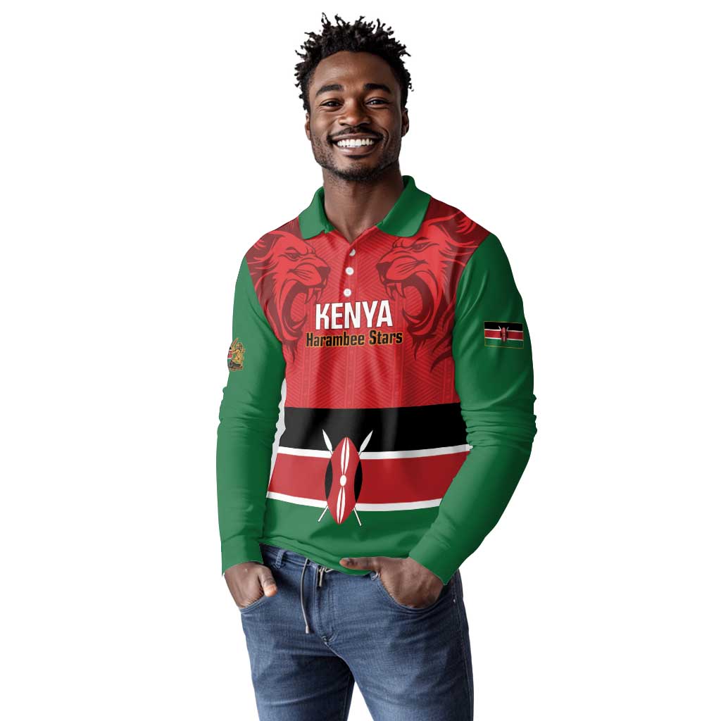 Custom Kenya Football Long Sleeve Polo Shirt Go Harambee Stars African Pattern