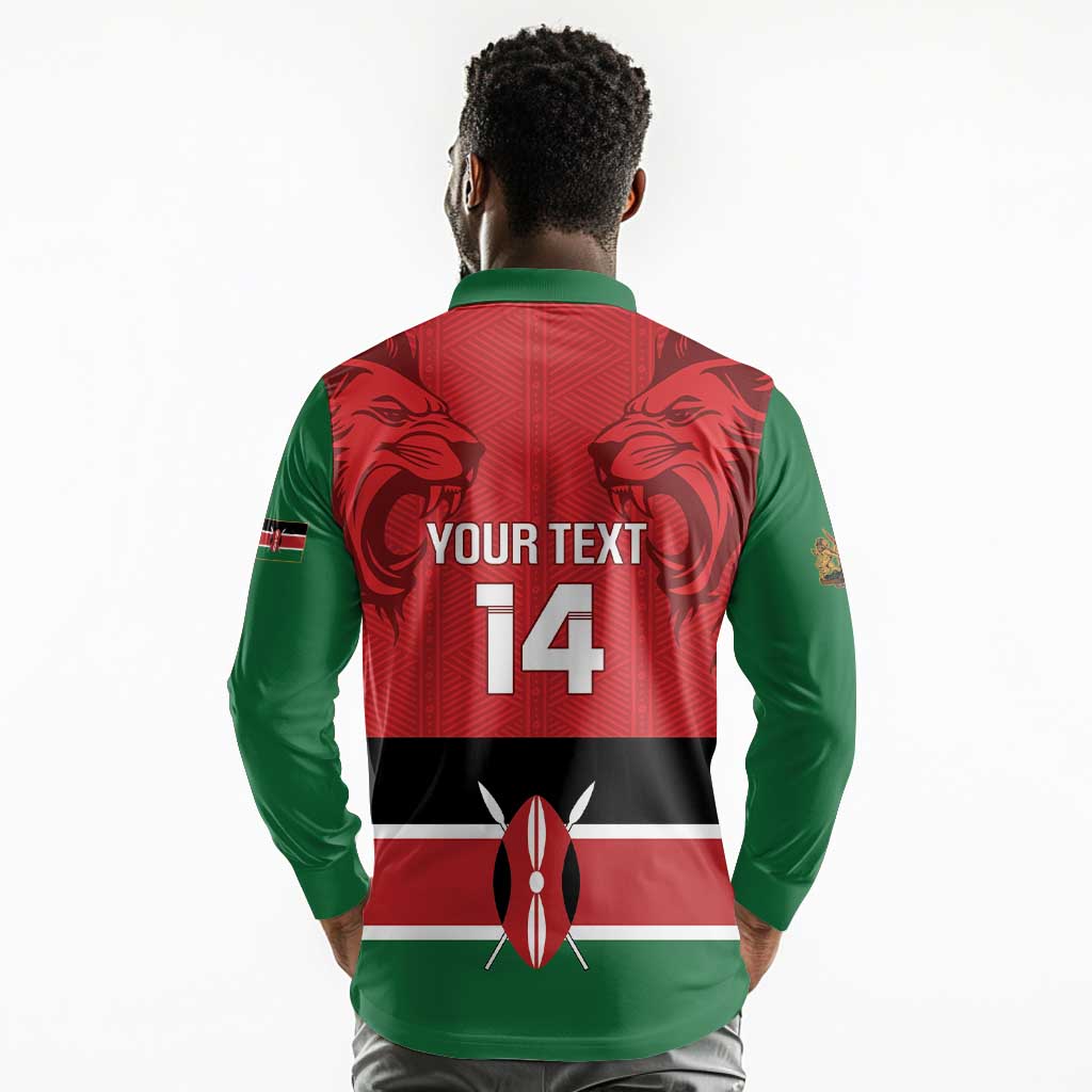 Custom Kenya Football Long Sleeve Polo Shirt Go Harambee Stars African Pattern