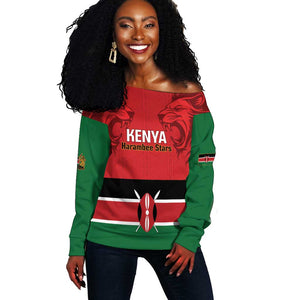 Custom Kenya Football Off Shoulder Sweater Go Harambee Stars African Pattern