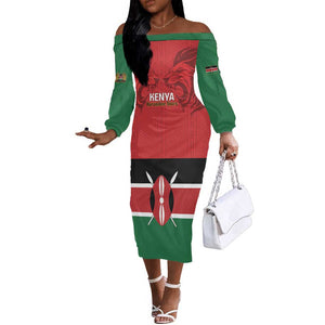 Custom Kenya Football Off The Shoulder Long Sleeve Dress Go Harambee Stars African Pattern