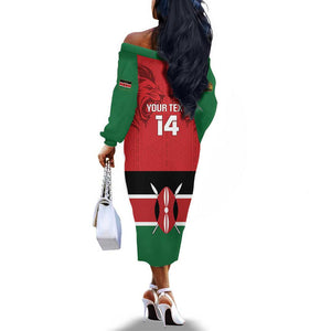Custom Kenya Football Off The Shoulder Long Sleeve Dress Go Harambee Stars African Pattern