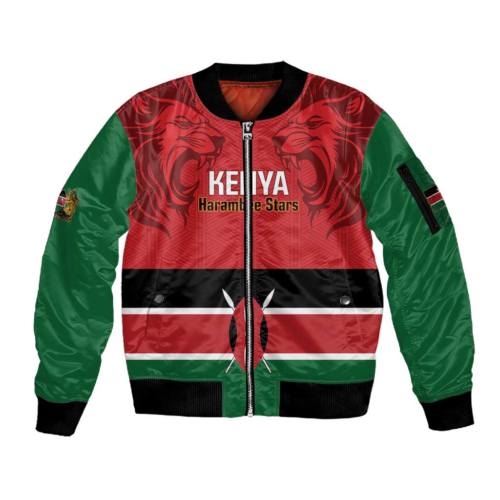 Custom Kenya Football Sleeve Zip Bomber Jacket Go Harambee Stars African Pattern