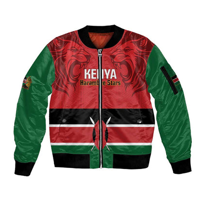 Custom Kenya Football Sleeve Zip Bomber Jacket Go Harambee Stars African Pattern