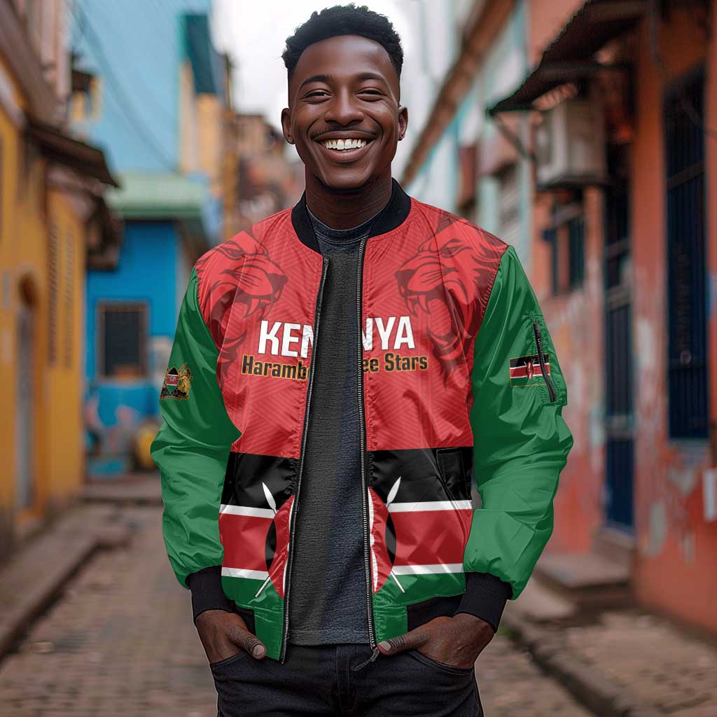 Custom Kenya Football Sleeve Zip Bomber Jacket Go Harambee Stars African Pattern