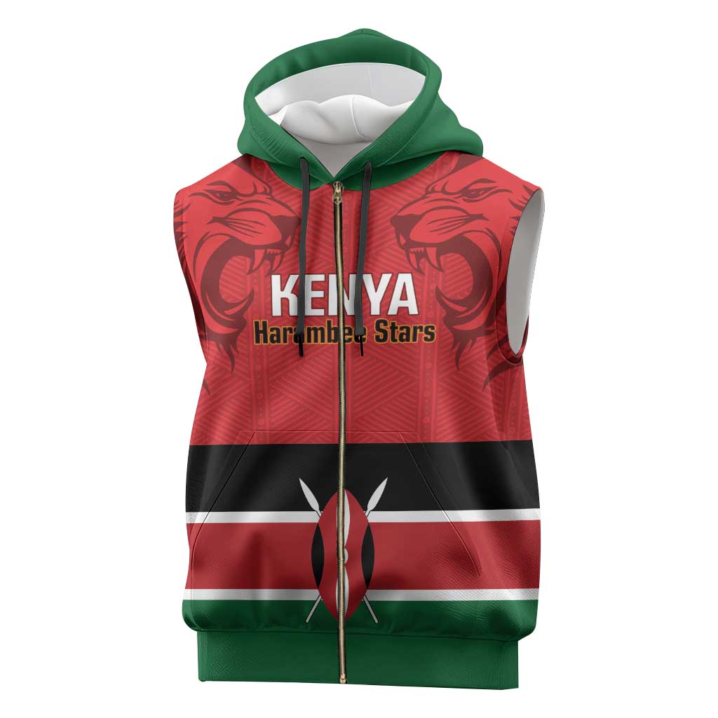 Custom Kenya Football Sleeveless Zip Hoodie Go Harambee Stars African Pattern - African Pride