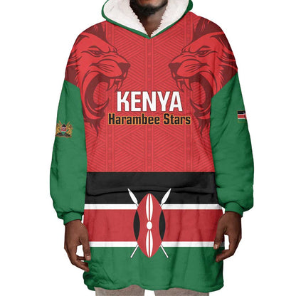 Custom Kenya Football Wearable Blanket Hoodie Go Harambee Stars African Pattern