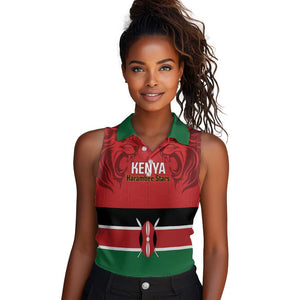 Custom Kenya Football Women Sleeveless Polo Shirt Go Harambee Stars African Pattern
