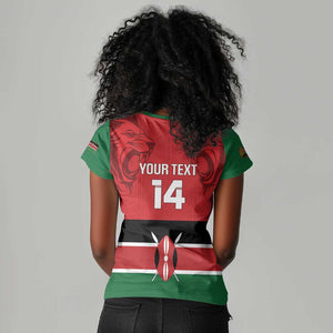 Custom Kenya Football Women V-Neck T-Shirt Go Harambee Stars African Pattern