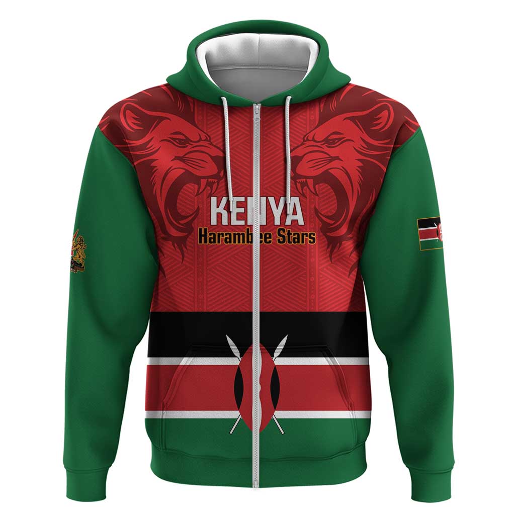 Custom Kenya Football Zip Hoodie Go Harambee Stars African Pattern