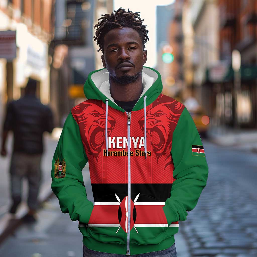 Custom Kenya Football Zip Hoodie Go Harambee Stars African Pattern