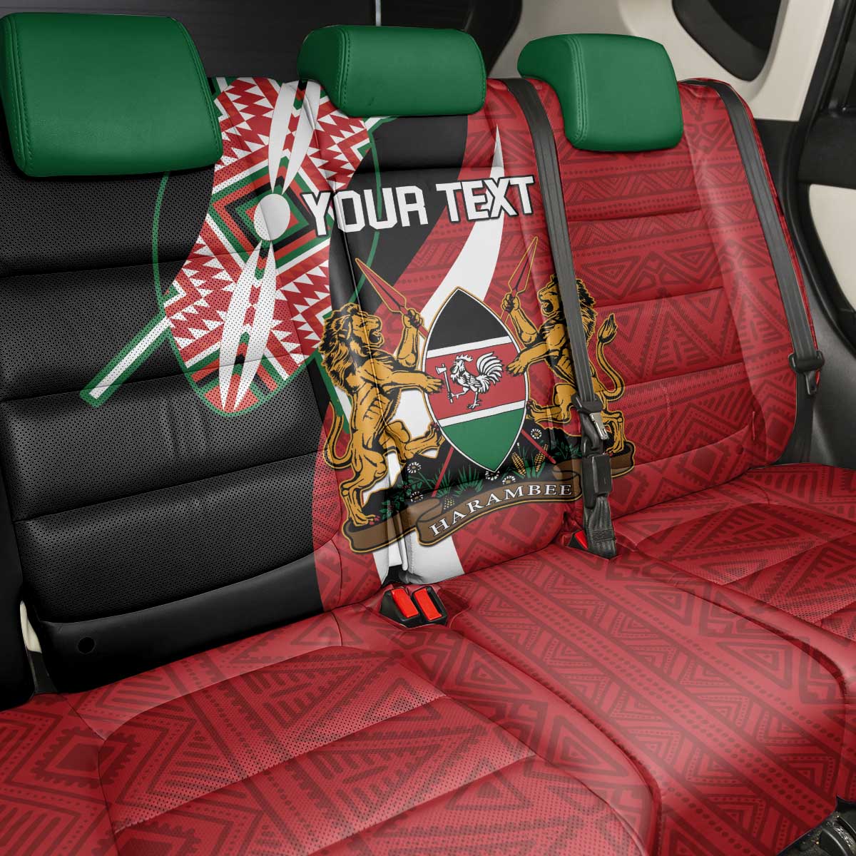 Custom Kenya Football Back Car Seat Cover Maasai Shield Coat Of Arms Style