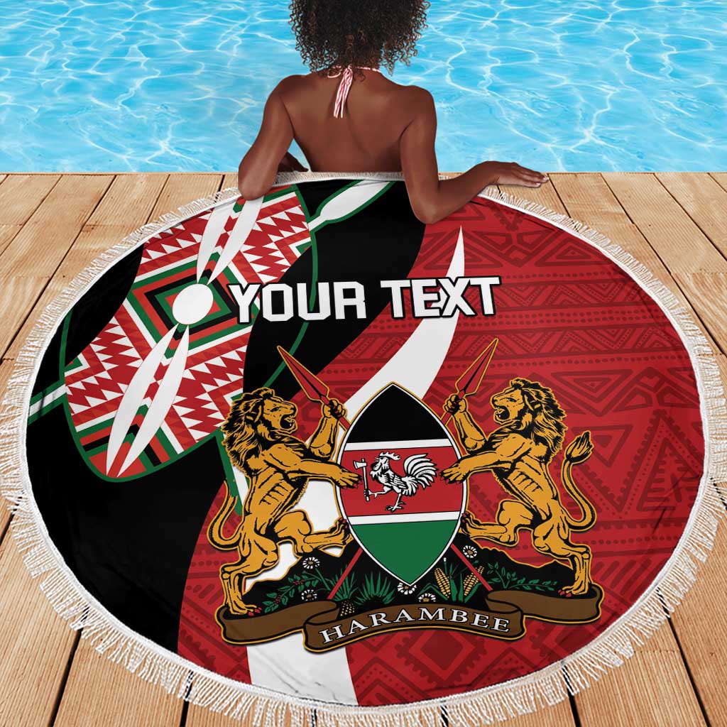 Custom Kenya Football Beach Blanket Maasai Shield Coat Of Arms Style