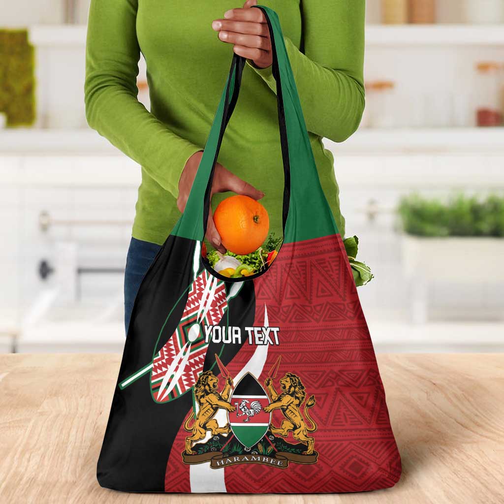 Custom Kenya Football Grocery Bag Maasai Shield Coat Of Arms Style