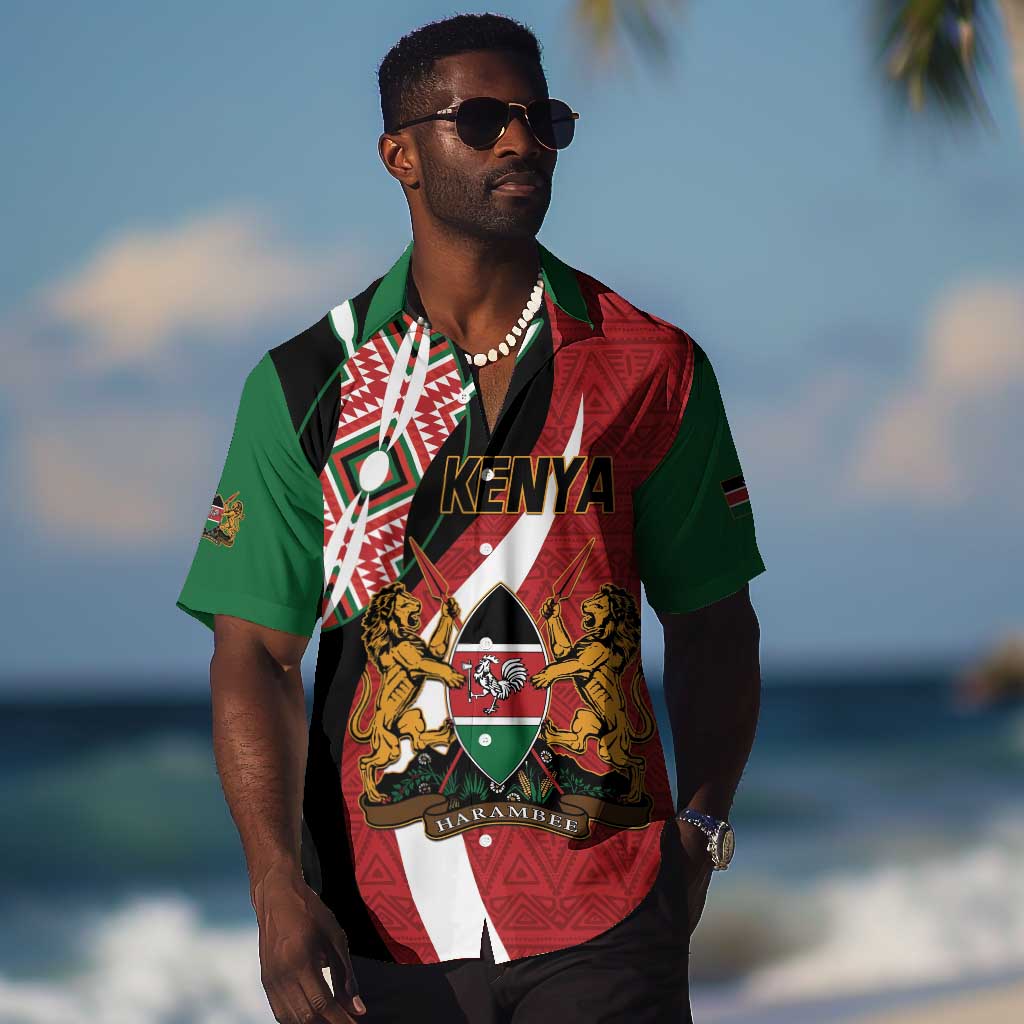 Custom Kenya Football Hawaiian Shirt Maasai Shield Coat Of Arms Style