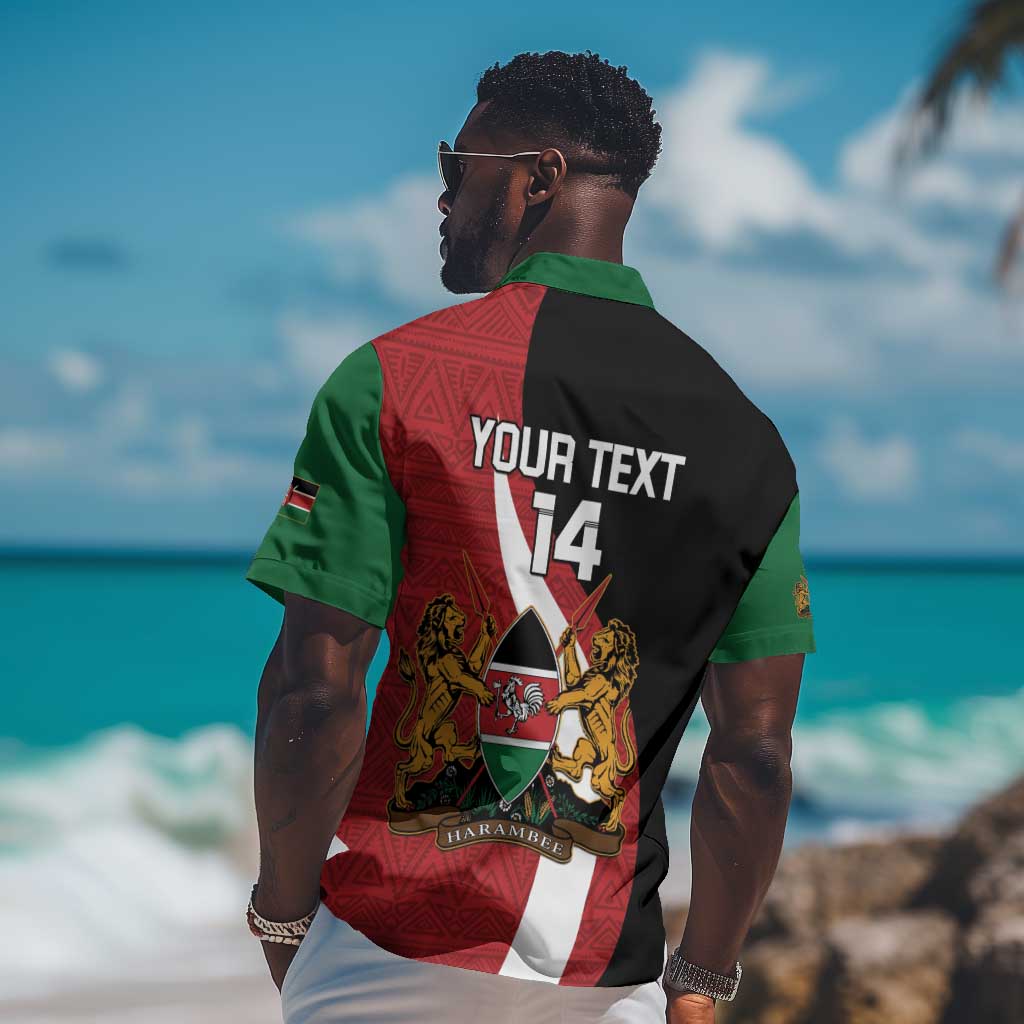 Custom Kenya Football Hawaiian Shirt Maasai Shield Coat Of Arms Style