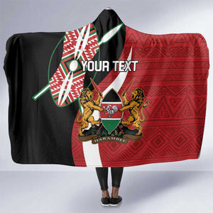 Custom Kenya Football Hooded Blanket Maasai Shield Coat Of Arms Style