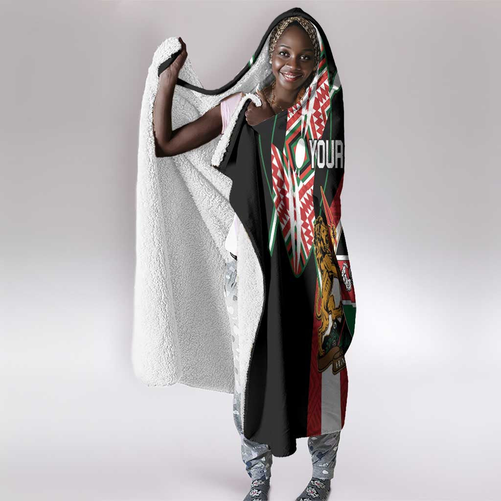Custom Kenya Football Hooded Blanket Maasai Shield Coat Of Arms Style