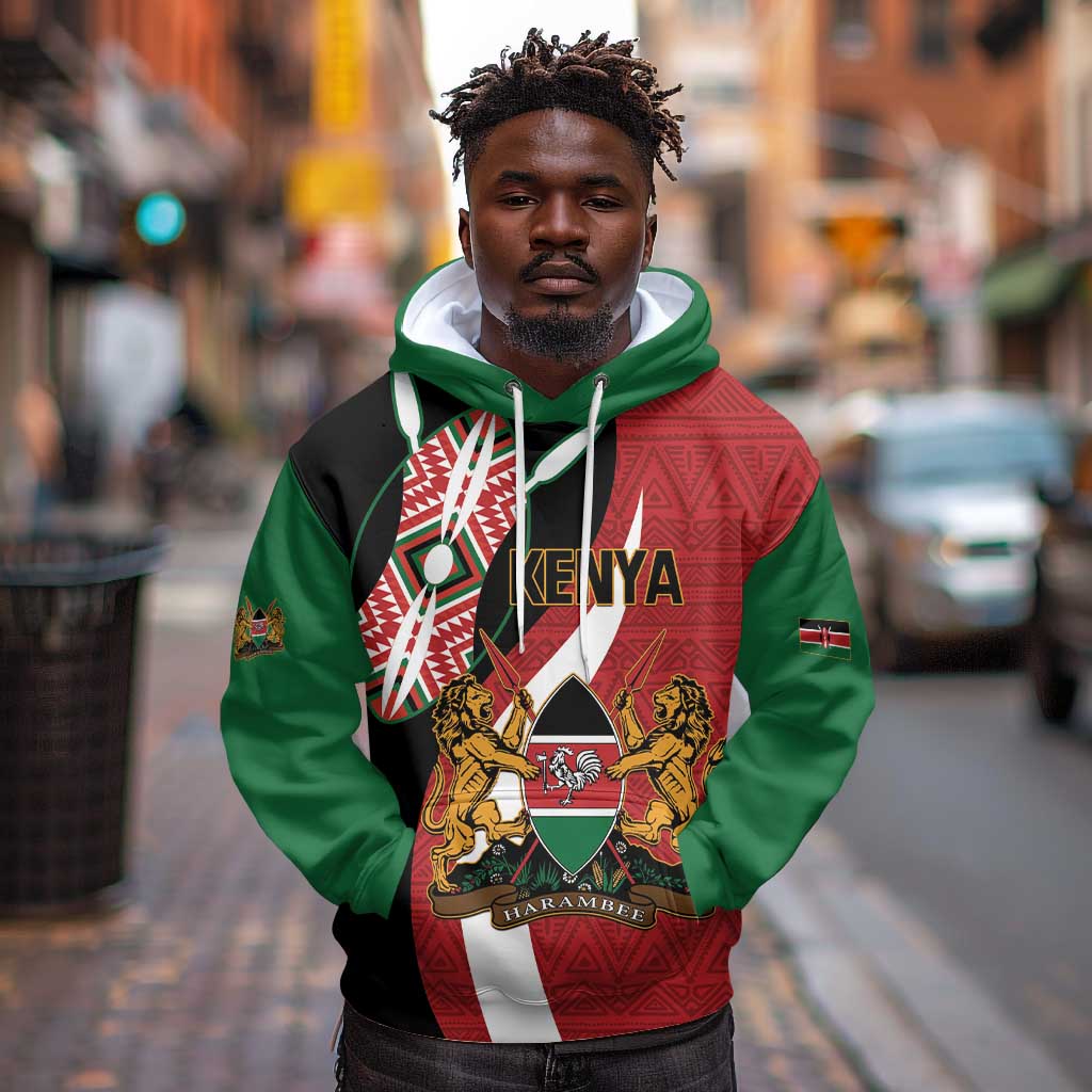 Custom Kenya Football Hoodie Maasai Shield Coat Of Arms Style
