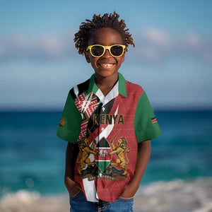 Custom Kenya Football Kid Hawaiian Shirt Maasai Shield Coat Of Arms Style