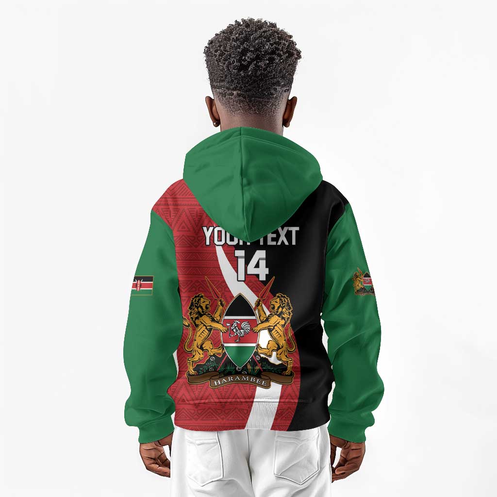 Custom Kenya Football Kid Hoodie Maasai Shield Coat Of Arms Style