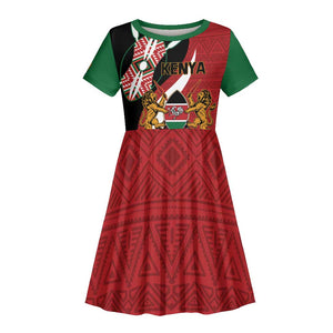 Custom Kenya Football Kid Short Sleeve Dress Maasai Shield Coat Of Arms Style