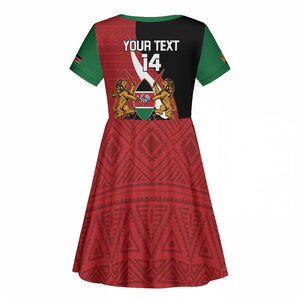 Custom Kenya Football Kid Short Sleeve Dress Maasai Shield Coat Of Arms Style