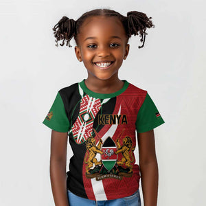 Custom Kenya Football Kid T shirt Maasai Shield Coat Of Arms Style