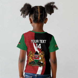 Custom Kenya Football Kid T shirt Maasai Shield Coat Of Arms Style