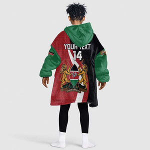 Custom Kenya Football Kid Wearable Blanket Hoodie Maasai Shield Coat Of Arms Style