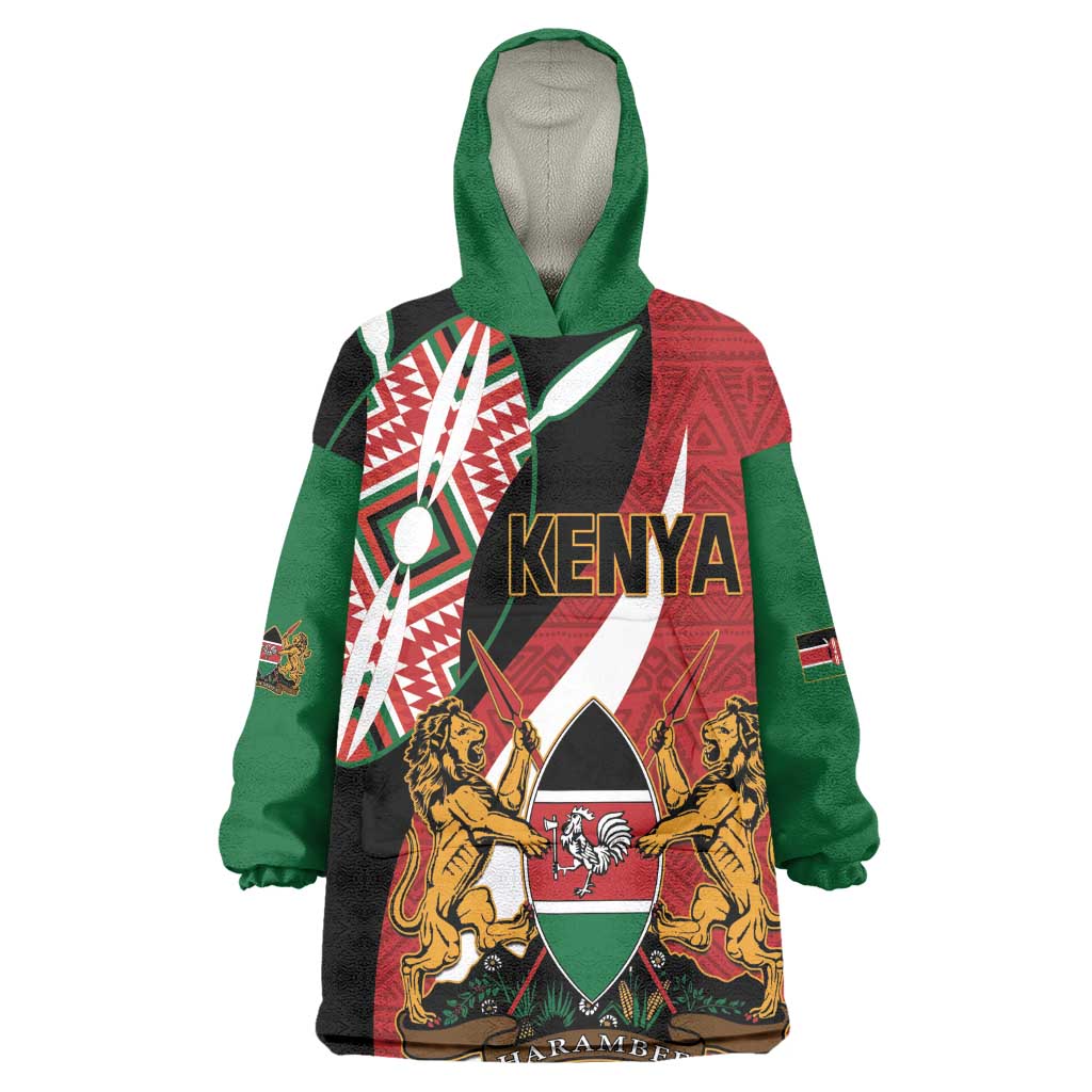 Custom Kenya Football Kid Wearable Blanket Hoodie Maasai Shield Coat Of Arms Style