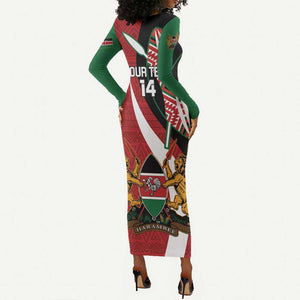 Custom Kenya Football Long Sleeve Bodycon Dress Maasai Shield Coat Of Arms Style LT14