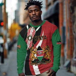 Custom Kenya Football Long Sleeve Shirt Maasai Shield Coat Of Arms Style