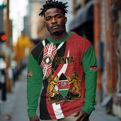 Custom Kenya Football Long Sleeve Shirt Maasai Shield Coat Of Arms Style