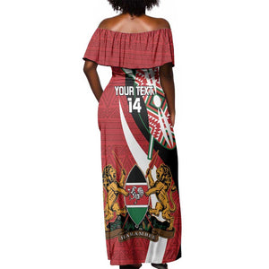 Custom Kenya Football Off Shoulder Maxi Dress Maasai Shield Coat Of Arms Style