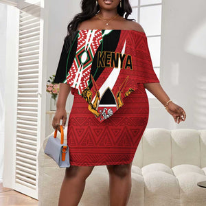 Custom Kenya Football Off Shoulder Short Dress Maasai Shield Coat Of Arms Style