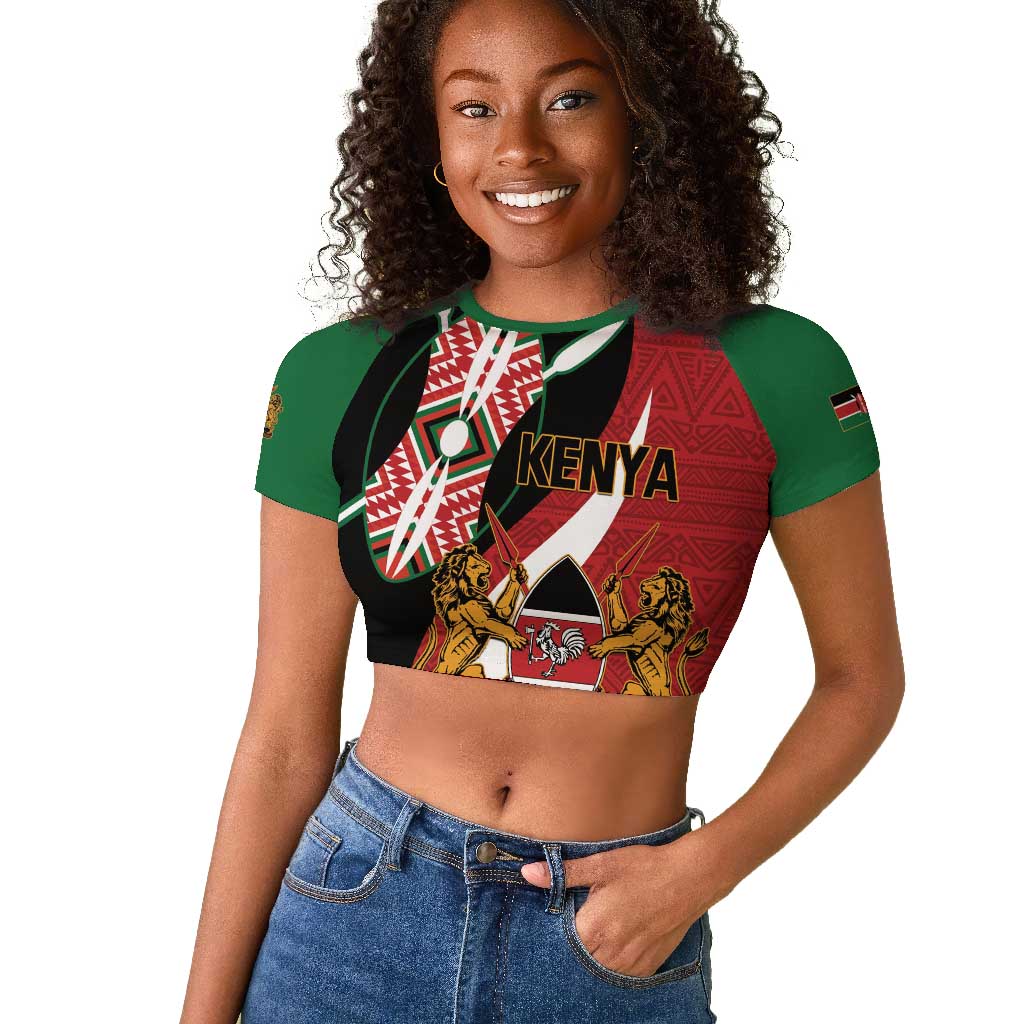 Custom Kenya Football Raglan Cropped T shirt Maasai Shield Coat Of Arms Style