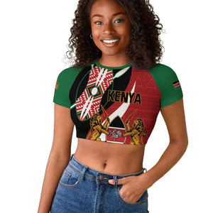 Custom Kenya Football Raglan Cropped T shirt Maasai Shield Coat Of Arms Style