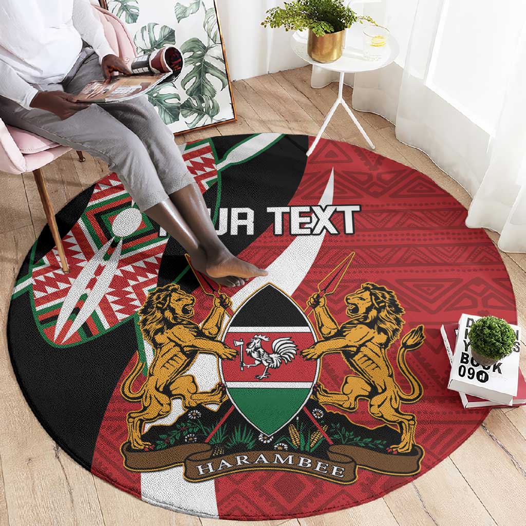 Custom Kenya Football Round Carpet Maasai Shield Coat Of Arms Style